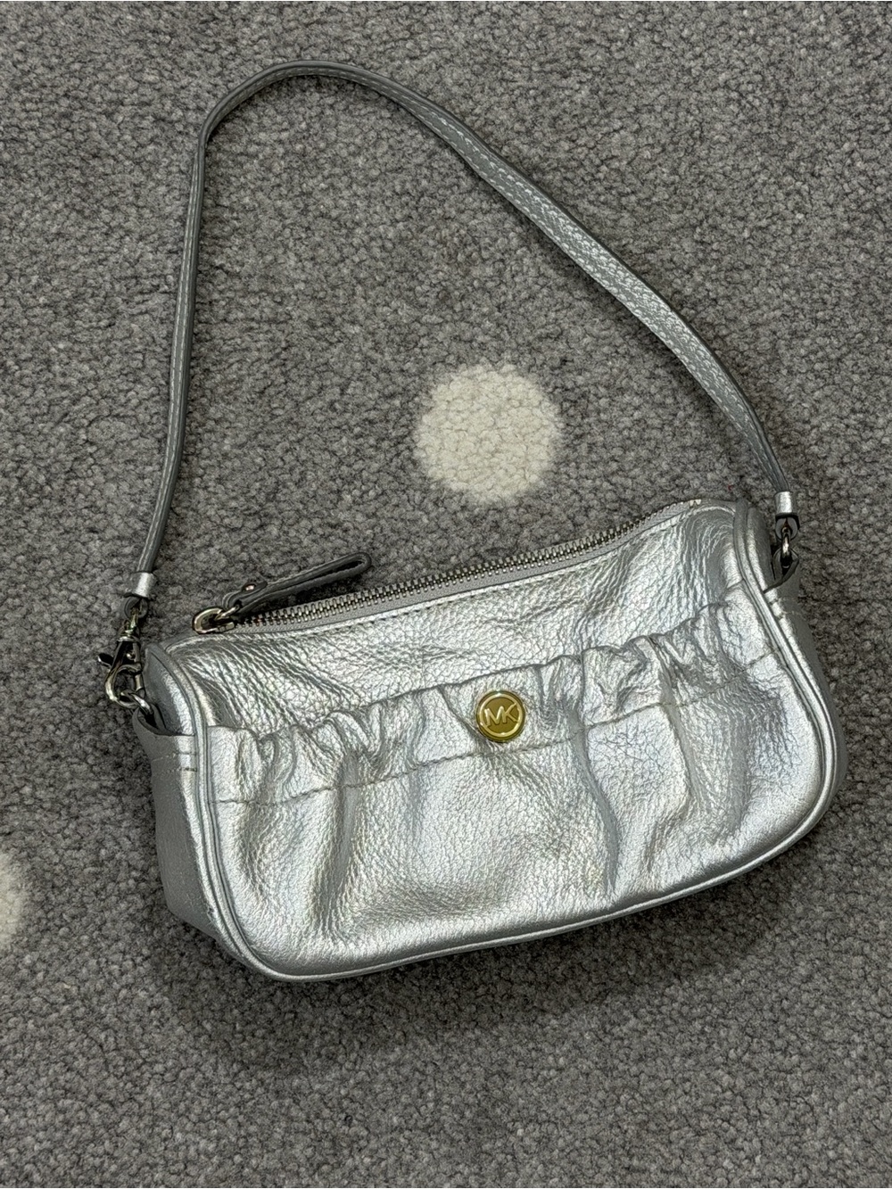 MICHAEL Michael Kors Metallic Silver Logo Mini Bag/Wristlet